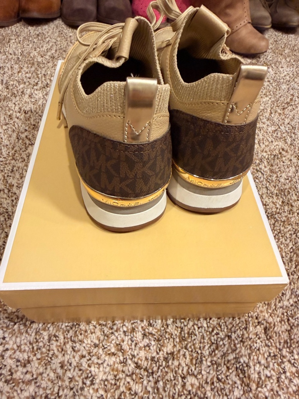 Michael Kors Beige and Brown MK Logo Slip-On Sneakers